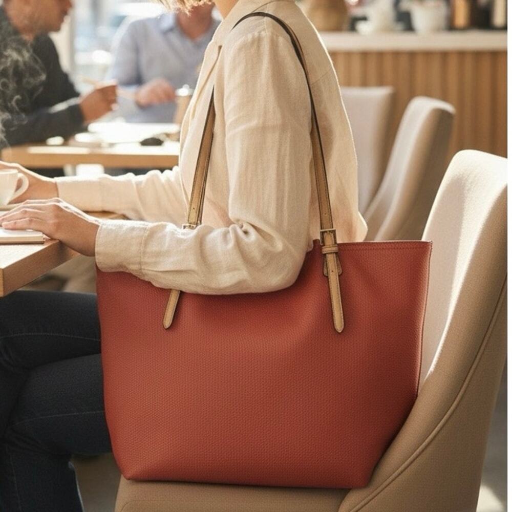 Tutilo NW Tote Shopper/school/work/laptop Bag Brick Orange and tan